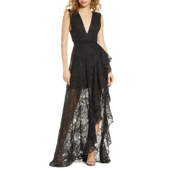 One33 Social Dresses & Skirts - One33 Social Ruffle Palm Gown in Black 8 Womens Long Ruffle Dress